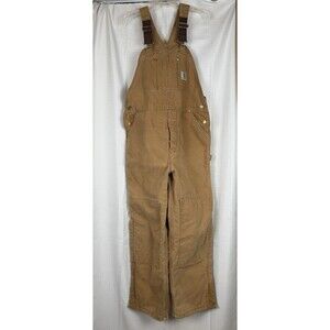 Carhartt Bib Insulated Overalls Mens 38x32 Brown Duck Canvas